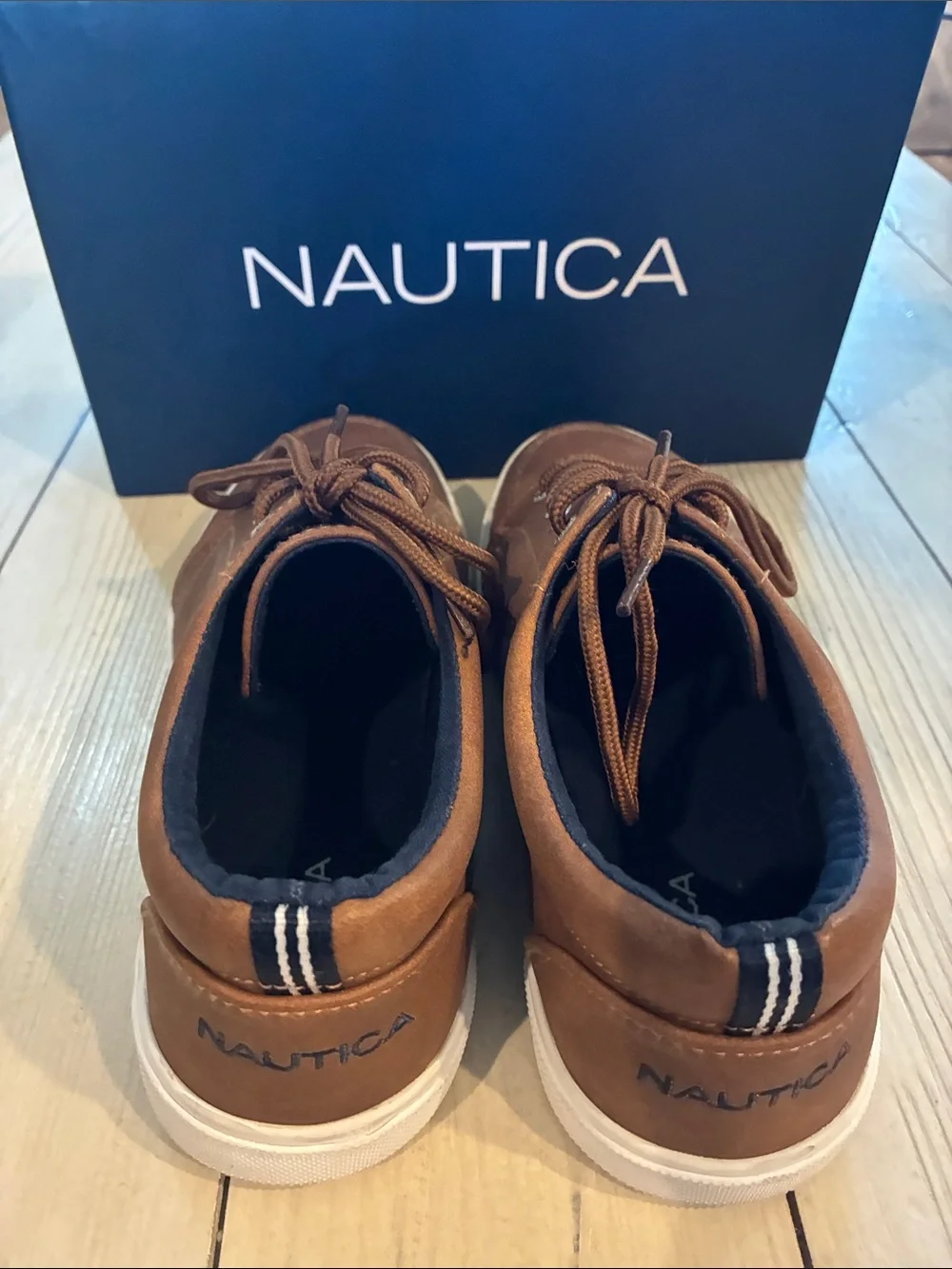 Nautica Boys Tan/Brown Leather-Look Boat Shoes
